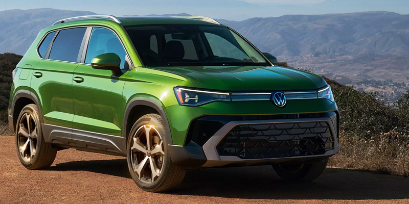 2026 vw taos parked near mountains